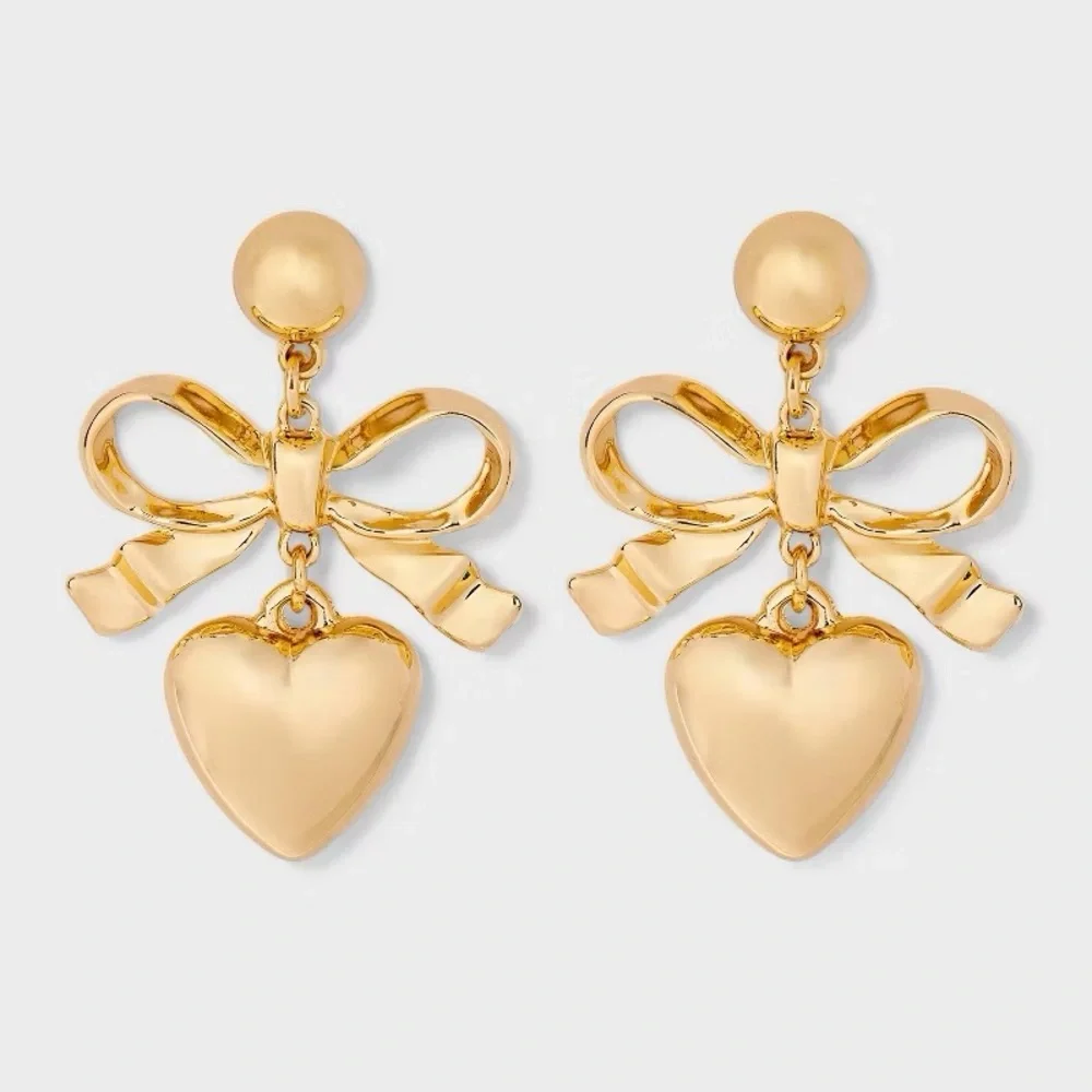 Bow and Heart Drop Earrings - Wild Fable nwt Gold Valentine’s Day